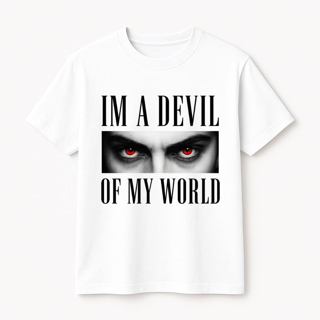 I’M A DEVIL OF MY WORLD – Red Eye Graphic T-Shirt (Regular Fit)
