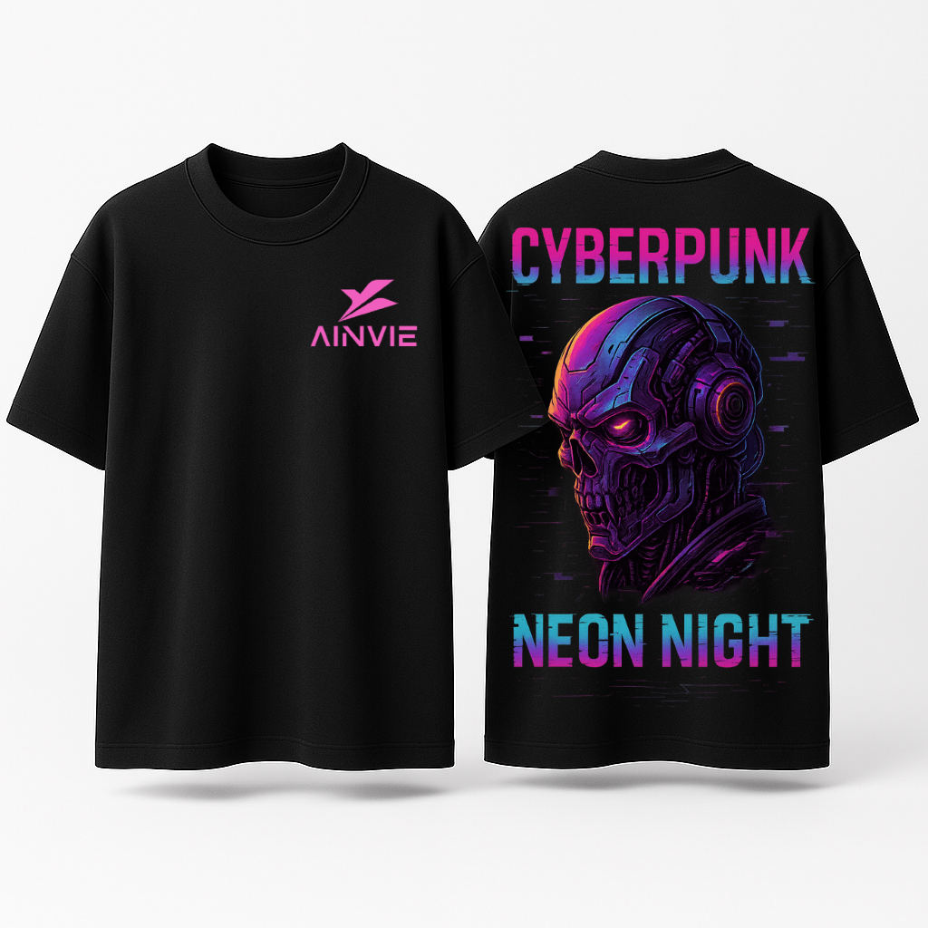 Cyberpunk Neon Night Oversized T-Shirt – 220 GSM | 100% Cotton Premium Streetwear