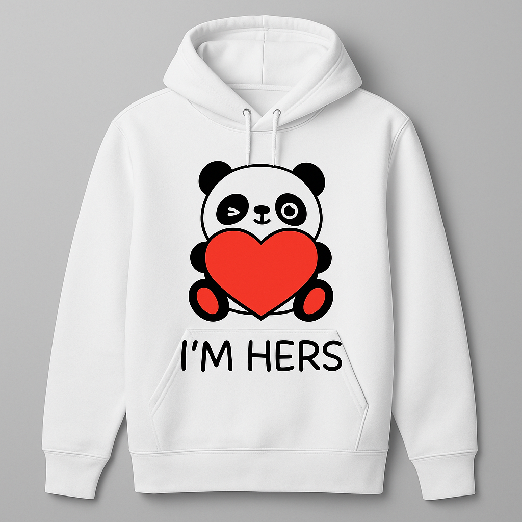 AINVIE “I’M HERS” Panda Hoodie – Couple Edition (Black & White)