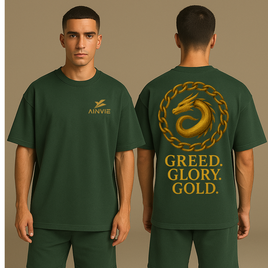 GREED. GLORY. GOLD  -- Oversized Premium Black Tee