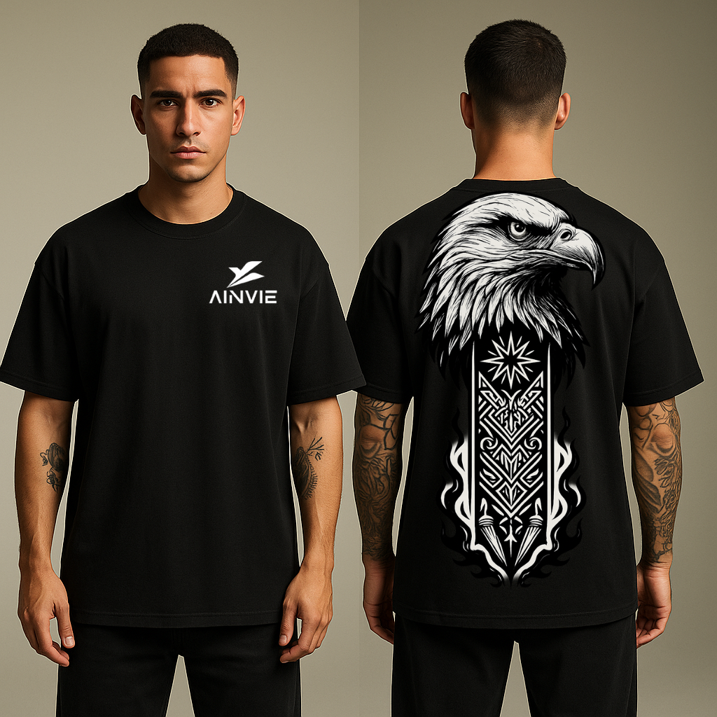 EAGLE RISE --Oversized Premium Black Tee By AINVIE
