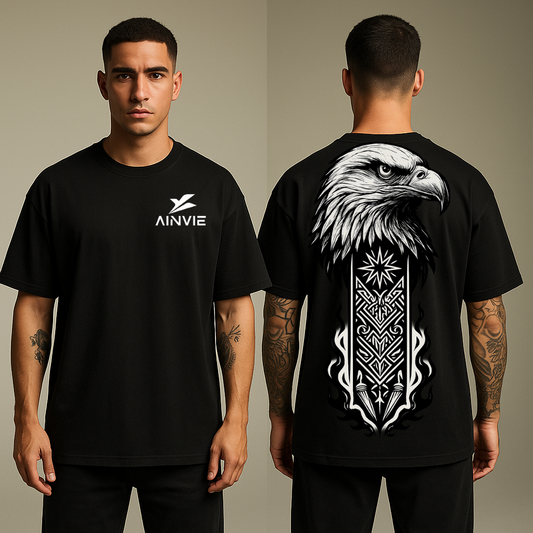 EAGLE RISE --Oversized Premium Black Tee By AINVIE