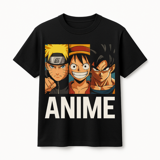 Anime Trio T-Shirt – 180 GSM Regular Fit | 100% Cotton | Premium Print