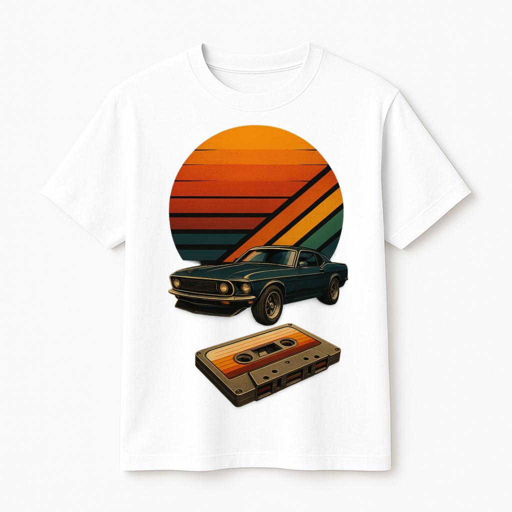 Retro Vibes Tee – Classic Car & Cassette Print