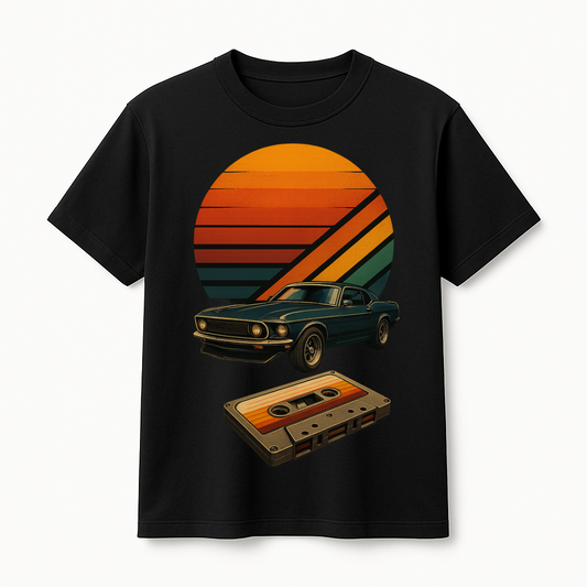 Retro Vibes Tee – Classic Car & Cassette Print