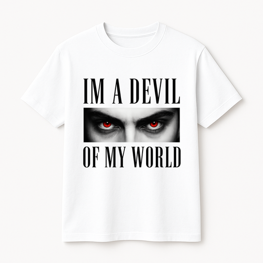I’M A DEVIL OF MY WORLD – Red Eye Graphic T-Shirt (Regular Fit)