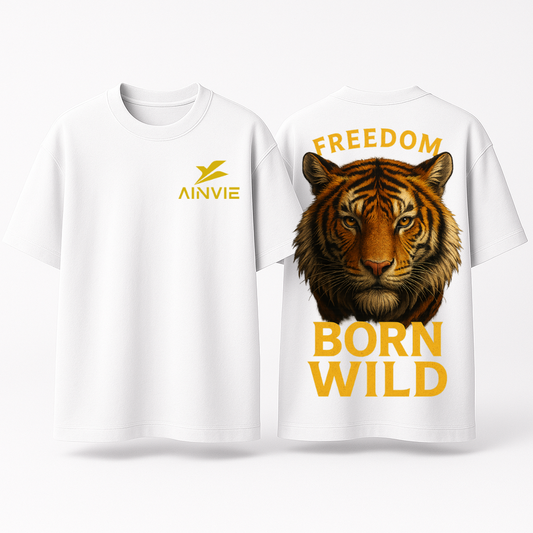 Freedom Born Wild Tiger Oversized T-Shirt – 220 GSM | 100% Cotton Premium Streetwear