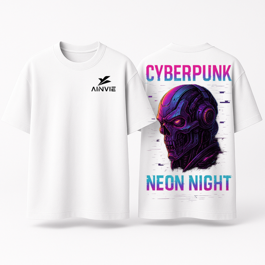 Cyberpunk Neon Night Oversized T-Shirt – 220 GSM | 100% Cotton Premium Streetwear