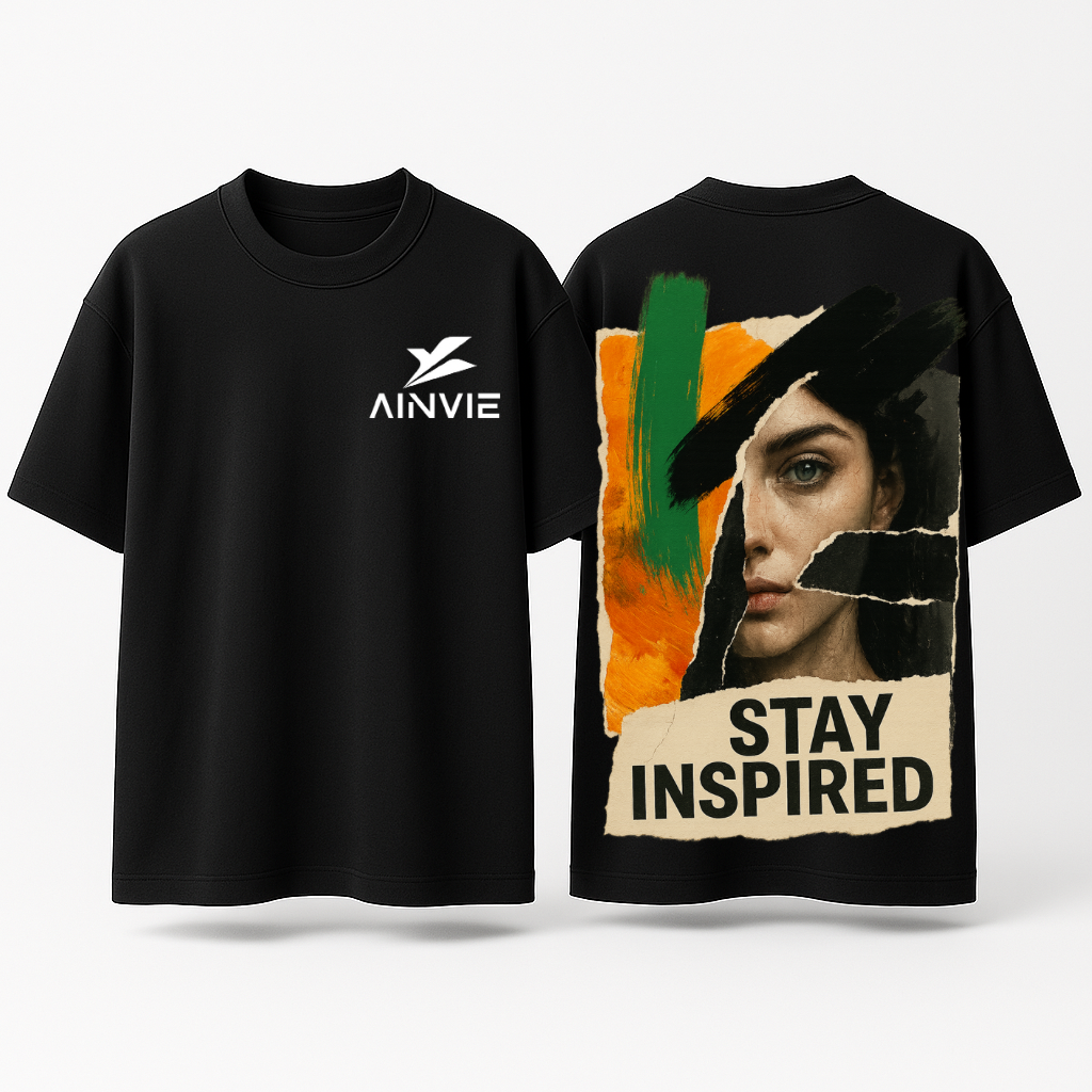 AINVIE “Stay Inspired” Oversized Premium T-Shirt – 220 GSM | 100% Cotton