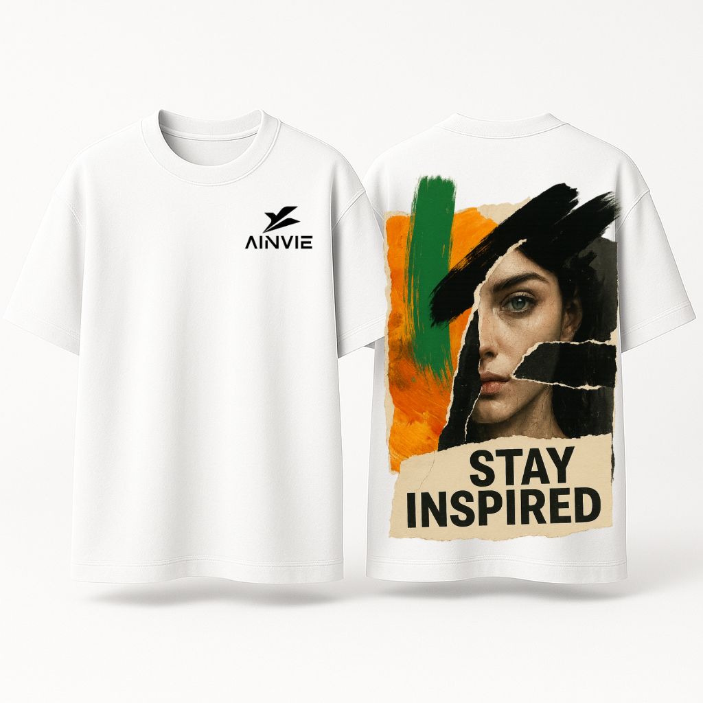 AINVIE “Stay Inspired” Oversized Premium T-Shirt – 220 GSM | 100% Cotton