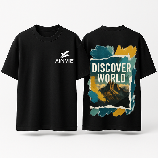 AINVIE “Discover World” Oversized Premium T-Shirt – 220 GSM | 100% Cotton