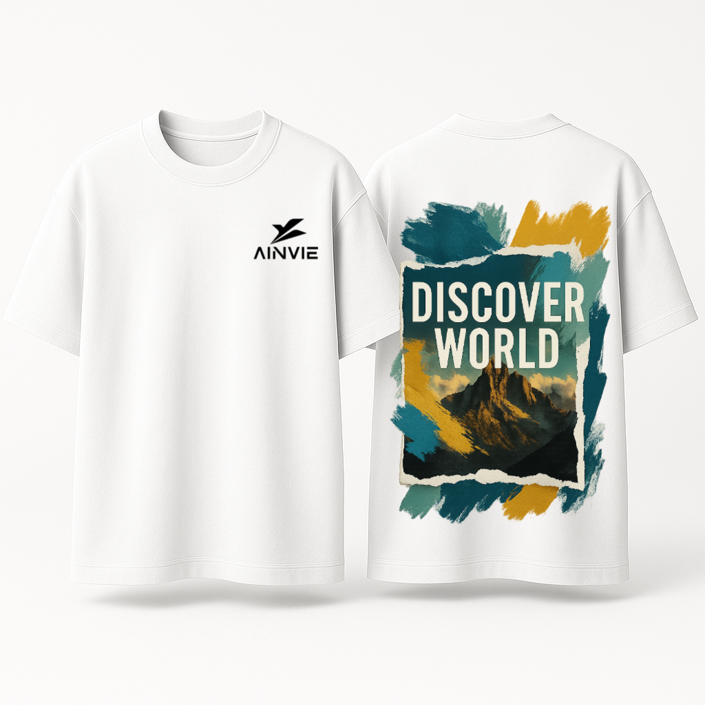 AINVIE “Discover World” Oversized Premium T-Shirt – 220 GSM | 100% Cotton
