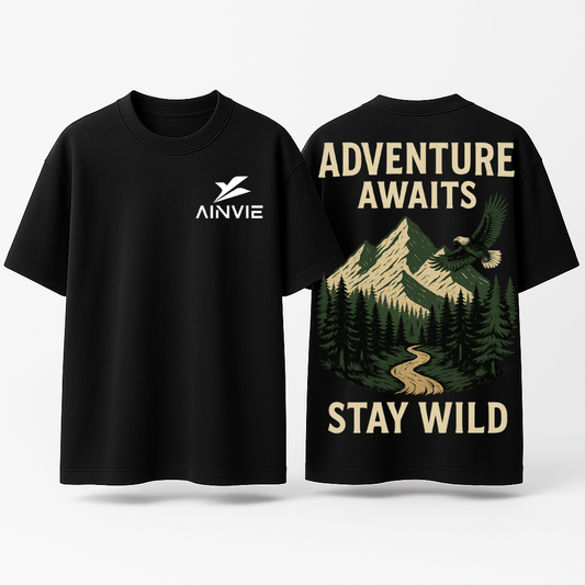 Adventure Awaits Stay Wild Oversized T-Shirt – 220 GSM | 100% Cotton Premium Streetwear